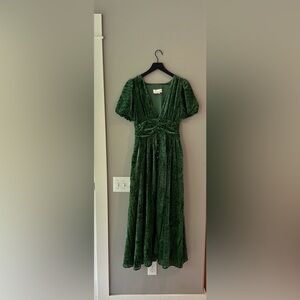 Anthropologie Puff-Sleeved Burnout Velvet Maxi Dress